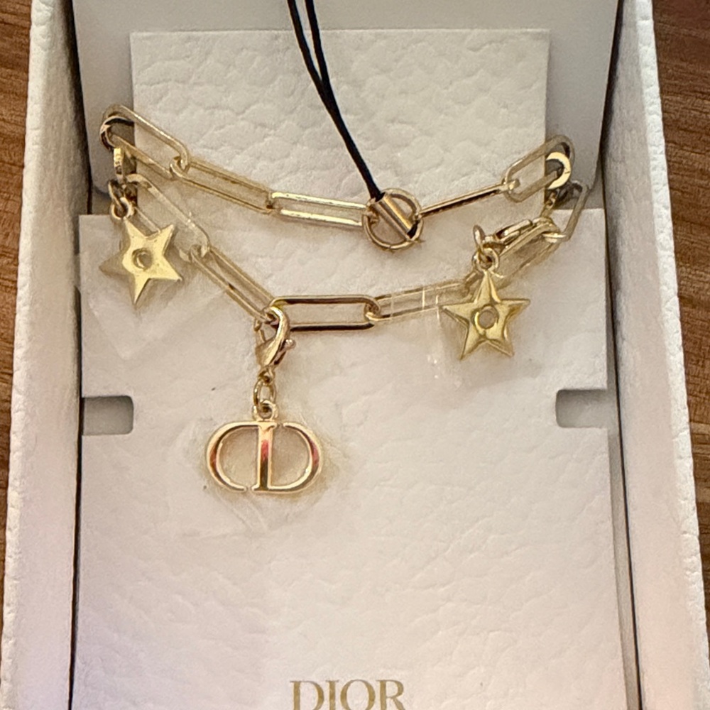 Dior Gold Star and Logo Charm bag tag/ cell phone chain